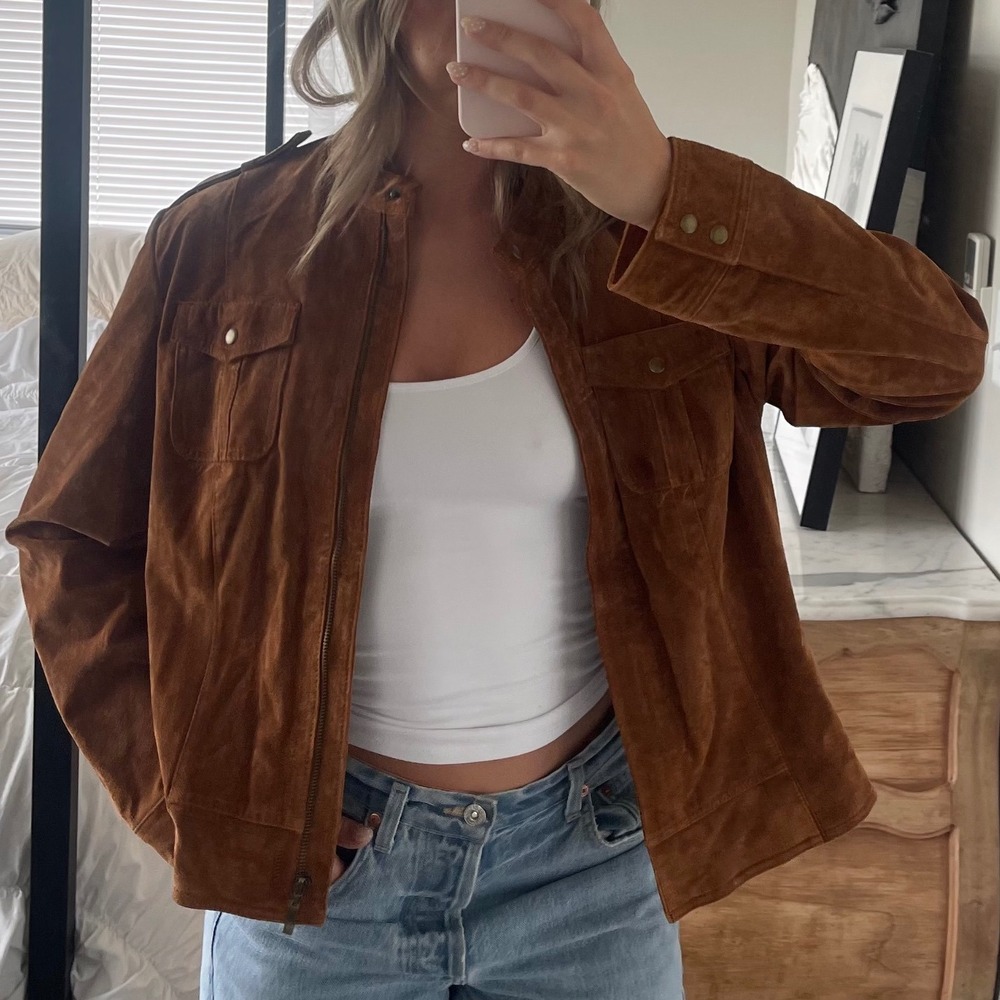 Live a Little Brown Leather Jacket Motto Bomber Y2K jacket Winter Trend